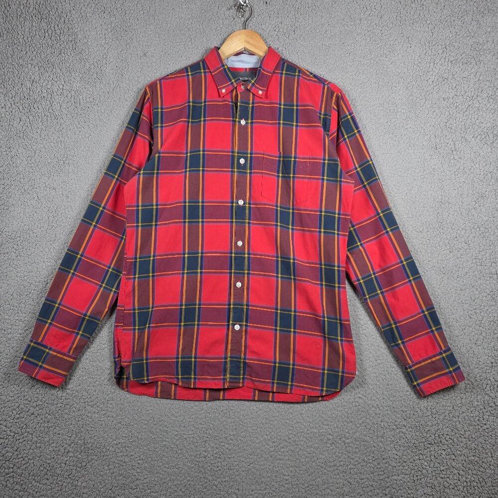 Bonobos Shirt Mens Sze Medium Red Slim Fit Tartan Long Sleeve Lightweight Cotton